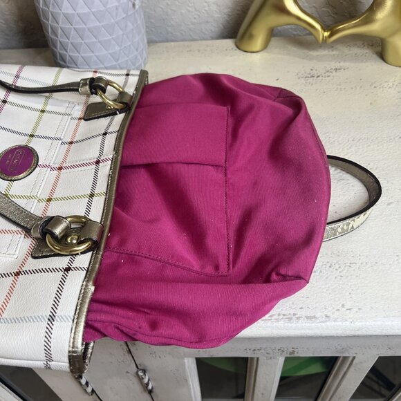 Coach Heritage Tattersall Shoulder Bag Multi Plaid Leather Cream Women’s - Picture 4 of 15